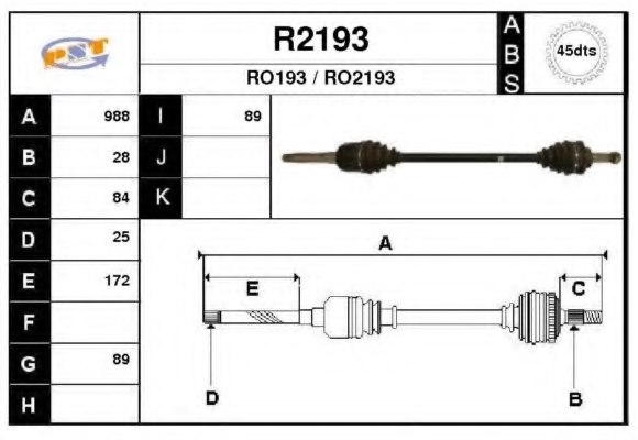 SNRA R2193 Drive Shaft